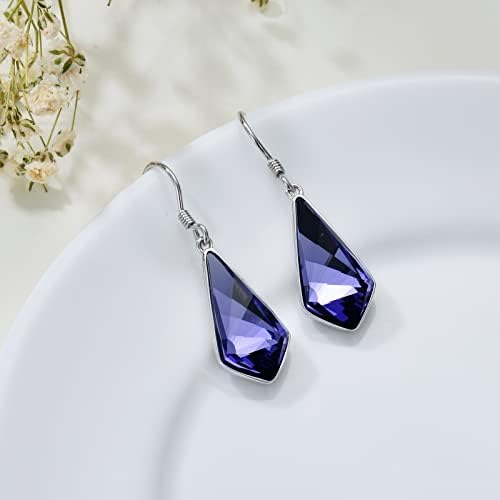 pytali 紫水晶菱形纯银耳坠女士长吊坠耳环, 标准纯银, 方晶皓石